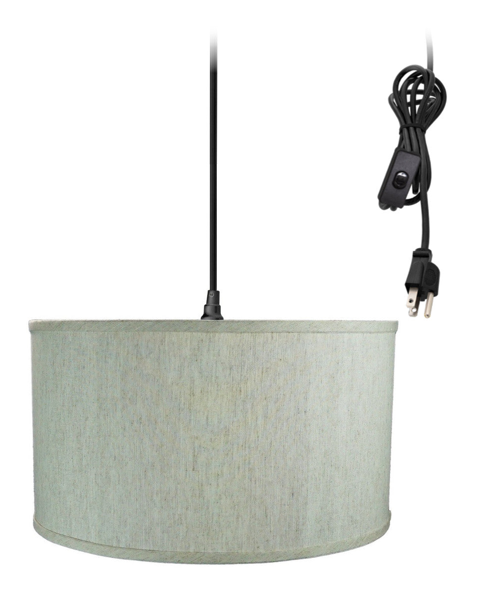 1 Light Swag Plug-In Pendant 16″w Textured Oatmeal Shade, 17′ Black Cord