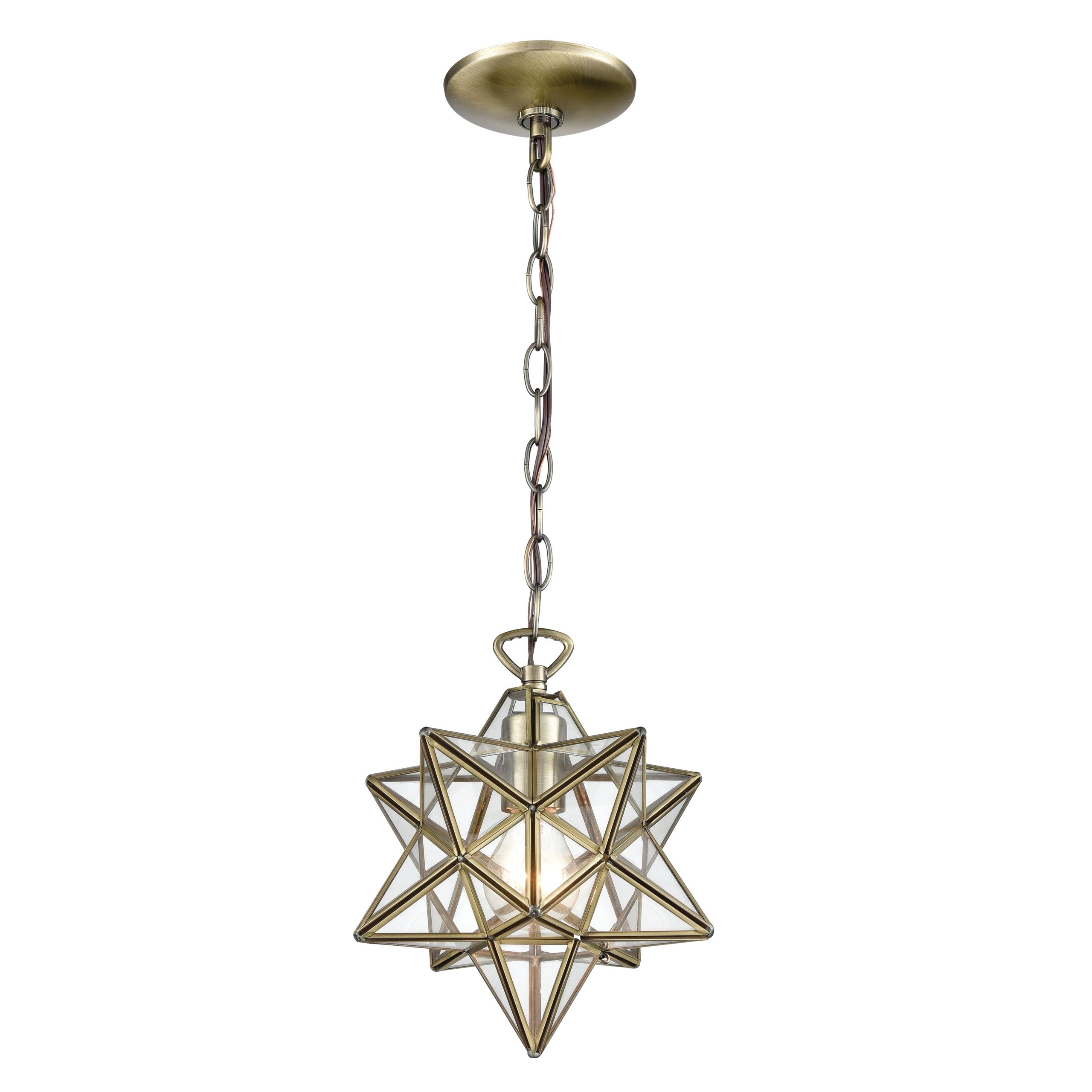 MARKETPLACE 1145-014 Moravian Star 9” Wide 1-Light Mini Pendant – Antique Brass