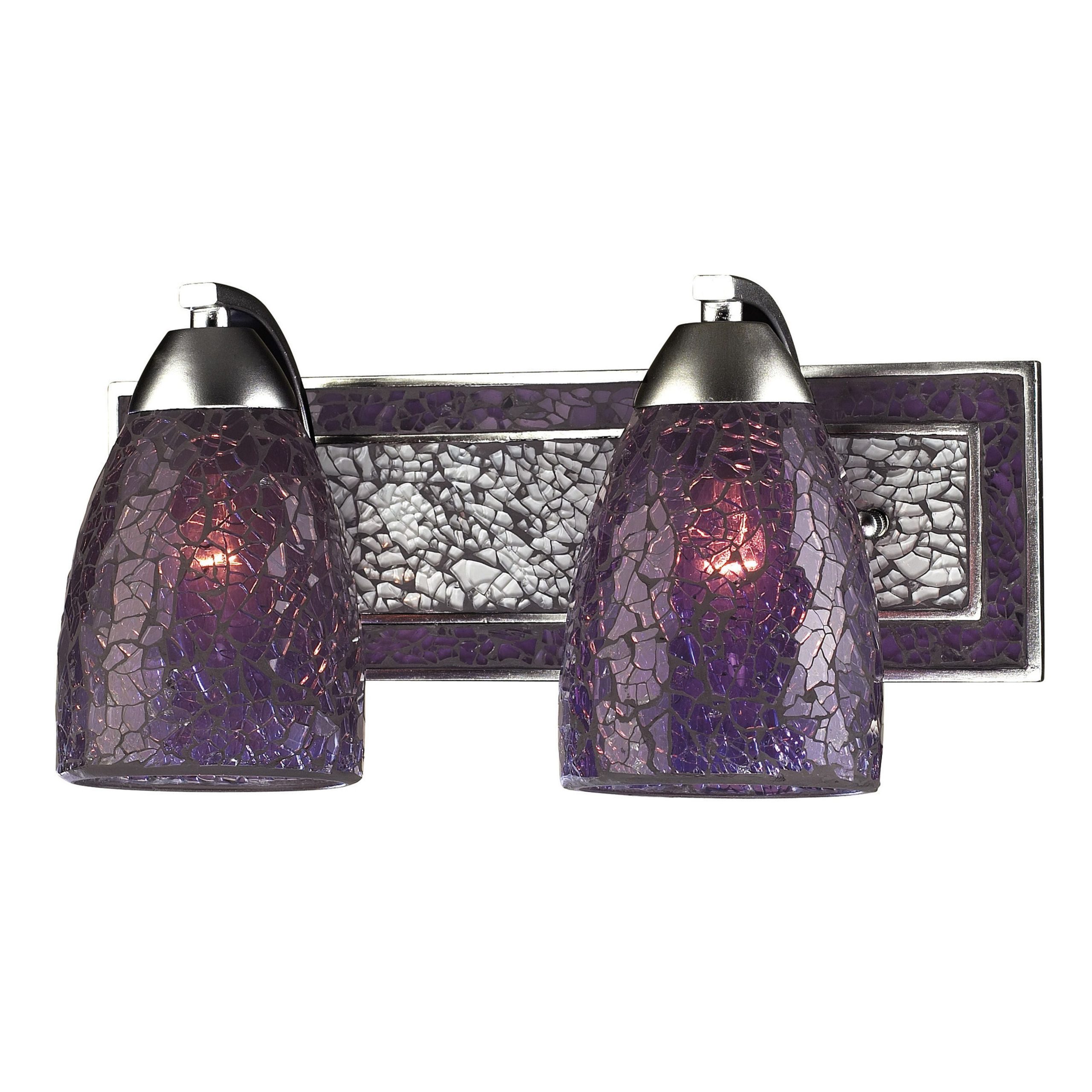 ELK SHOWROOM 1301-2SLV-PLC VANITY COLLECTION ELEGANT BATH LIGHTING 2-LIGHT PURPLE CRACKLED GLASS AND BACKPL