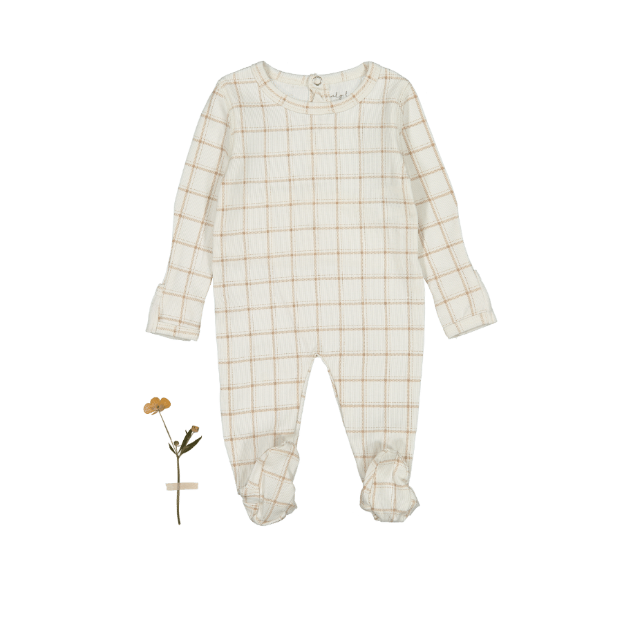 The Printed Romper – Tan Grid