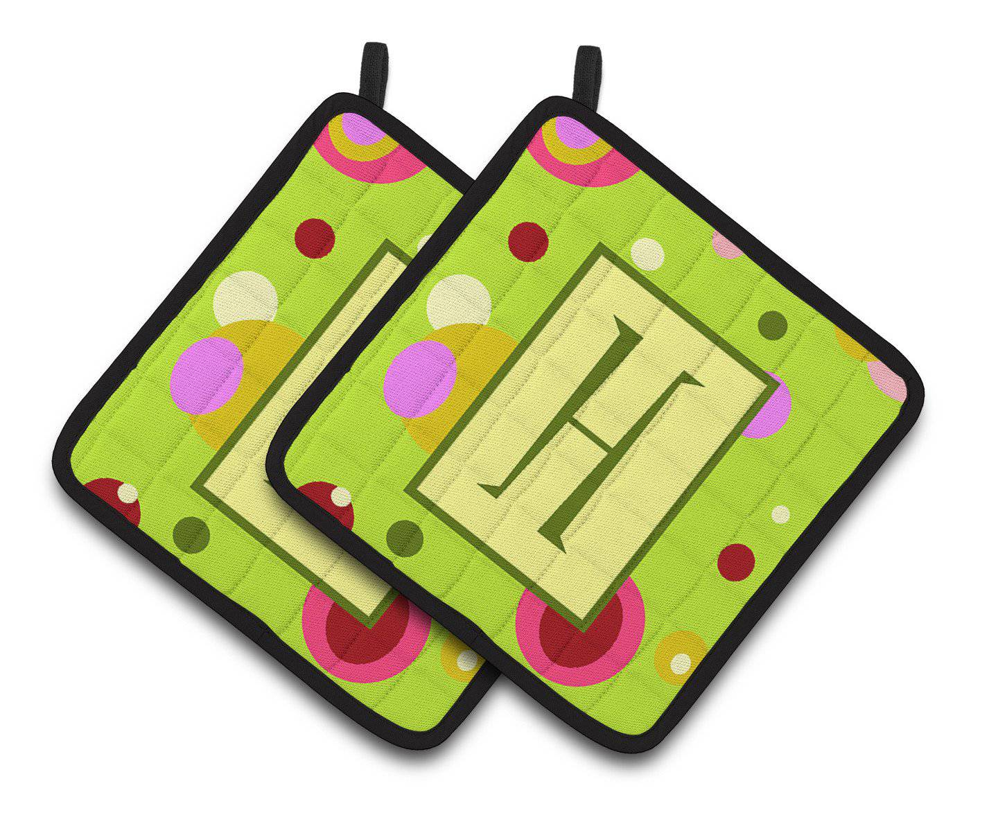 Letter H Monogram – Lime Green Pair of Pot Holders CJ1010-HPTHD