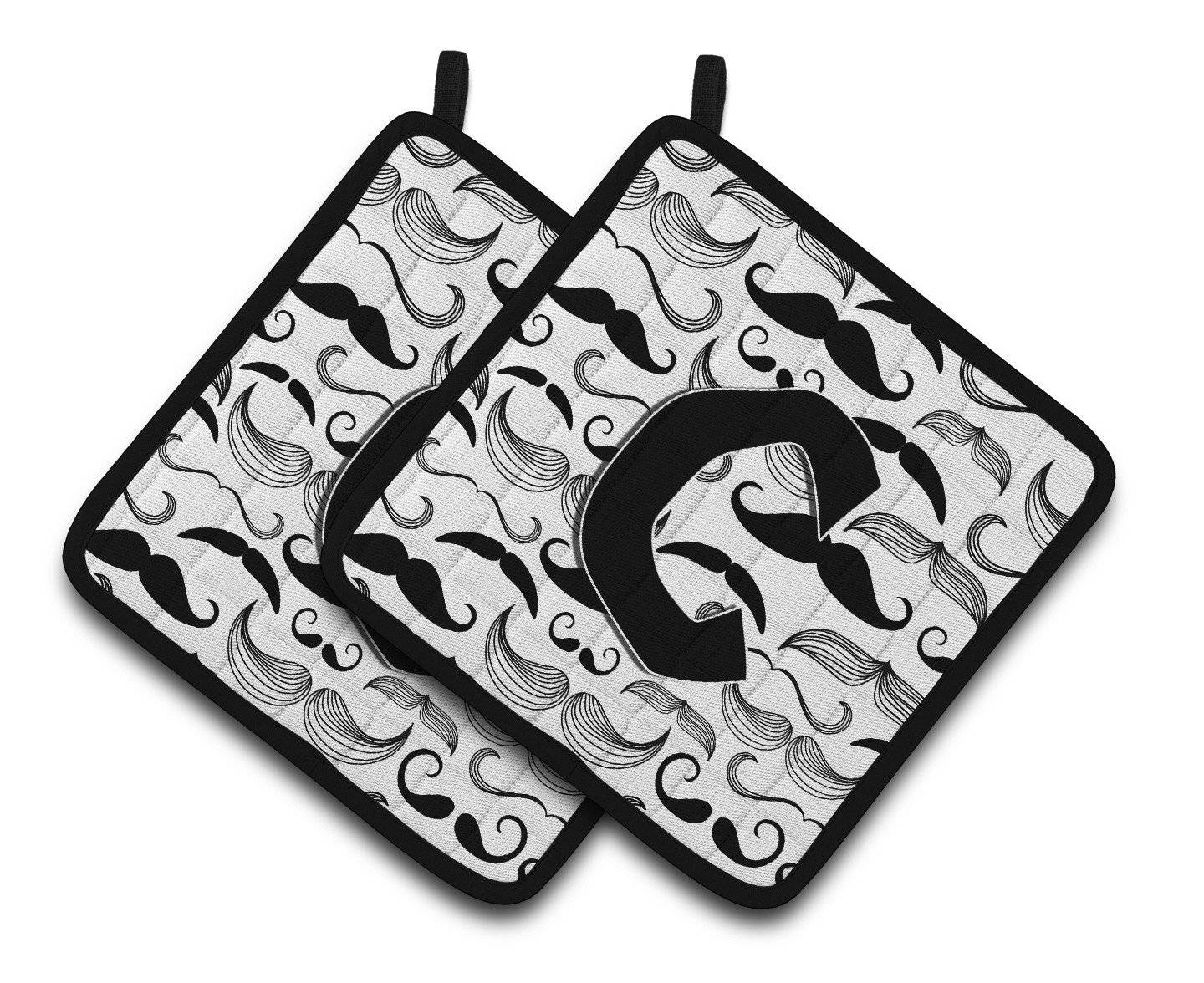 Letter C Moustache Initial Pair of Pot Holders CJ2009-CPTHD