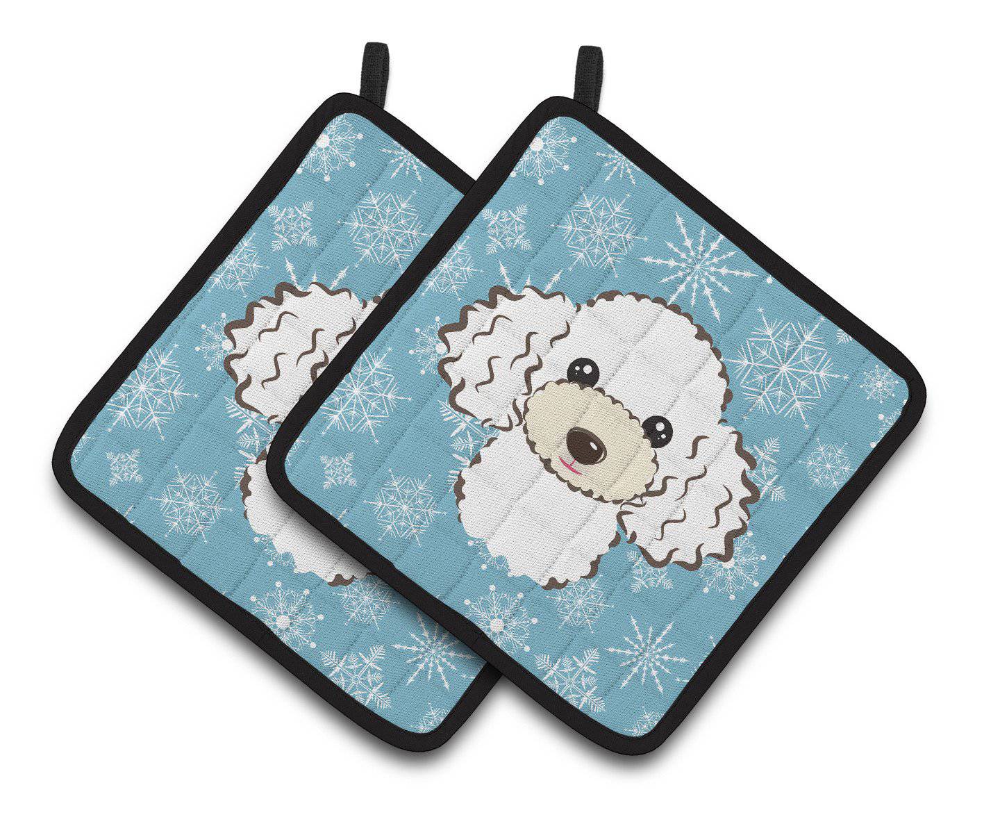 Snowflake White Poodle Pair of Pot Holders BB1691PTHD