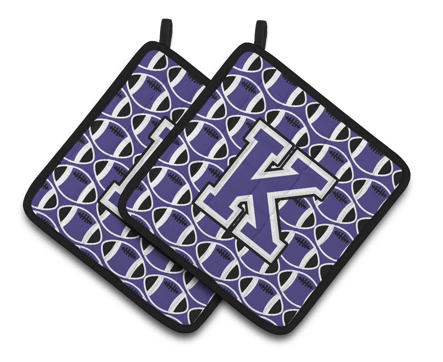 Letter K Football Purple and White Pair of Pot Holders CJ1068-KPTHD