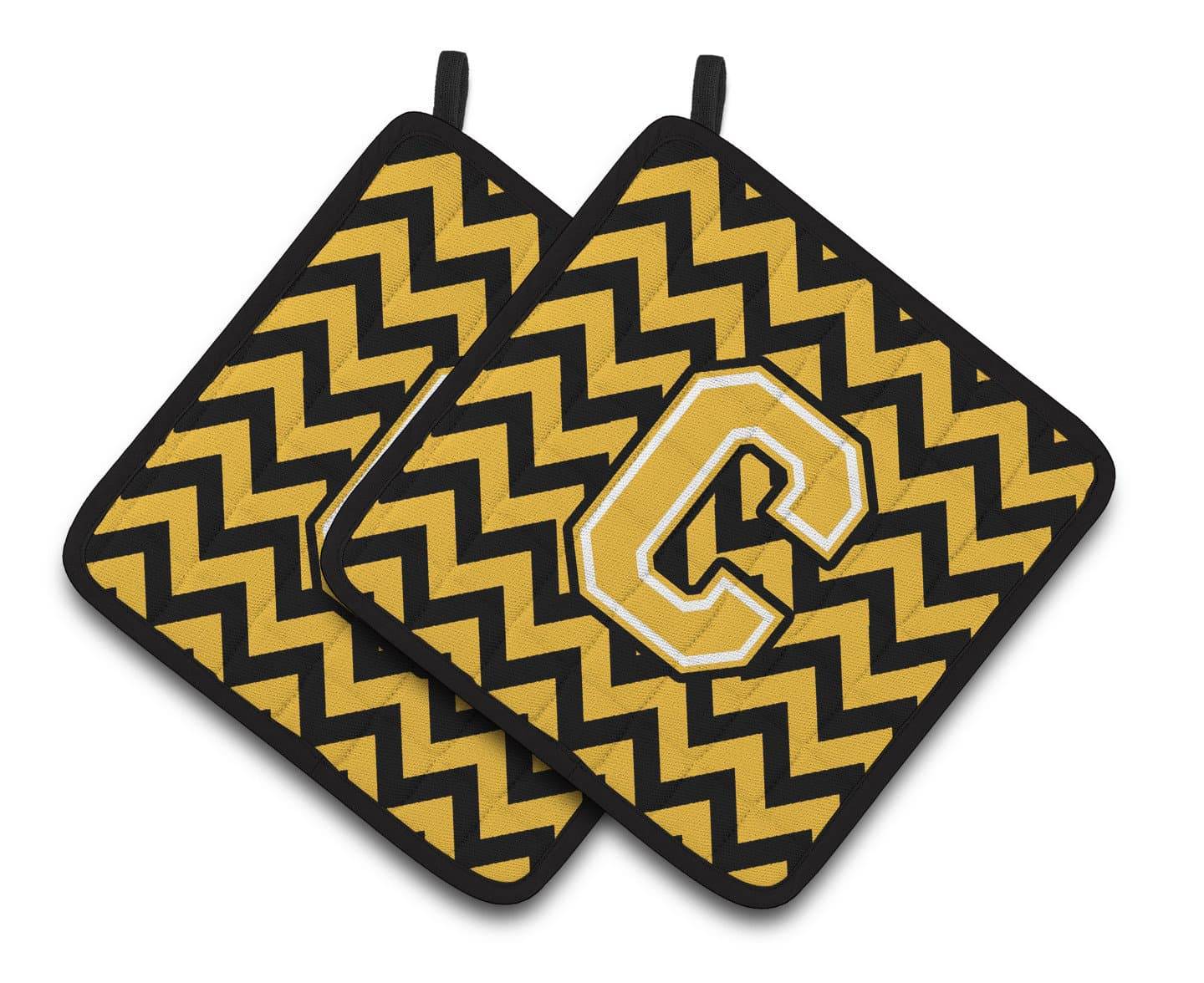 Letter C Chevron Black and Gold Pair of Pot Holders CJ1053-CPTHD