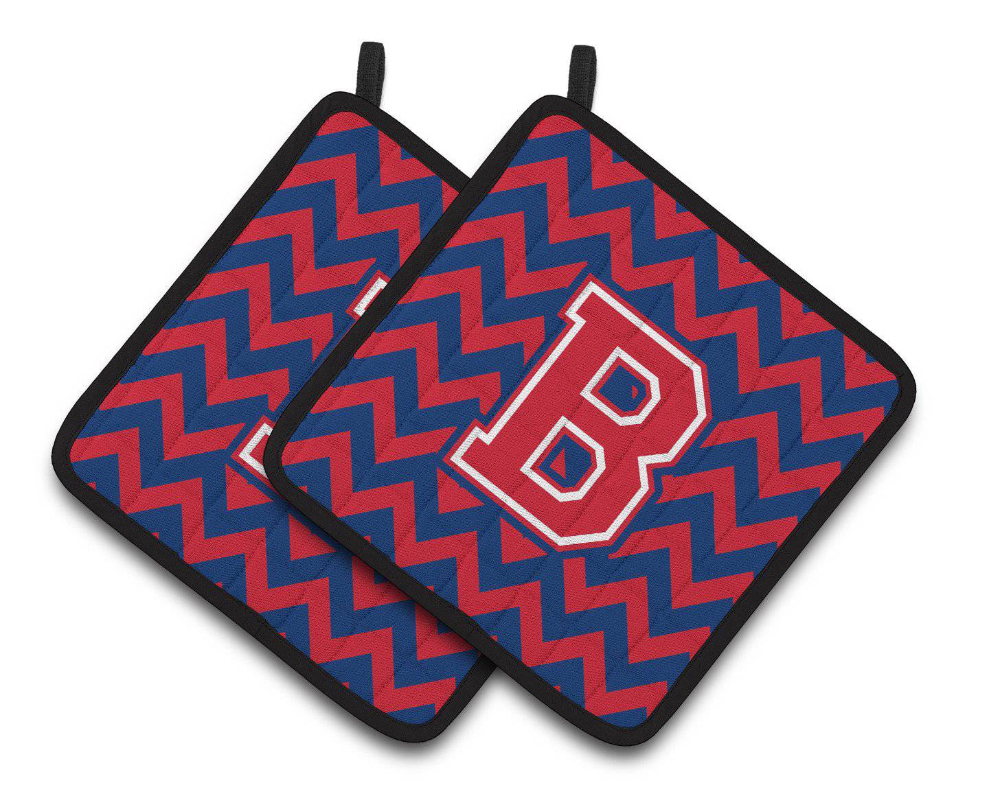 Letter B Chevron Yale Blue and Crimson Pair of Pot Holders CJ1054-BPTHD