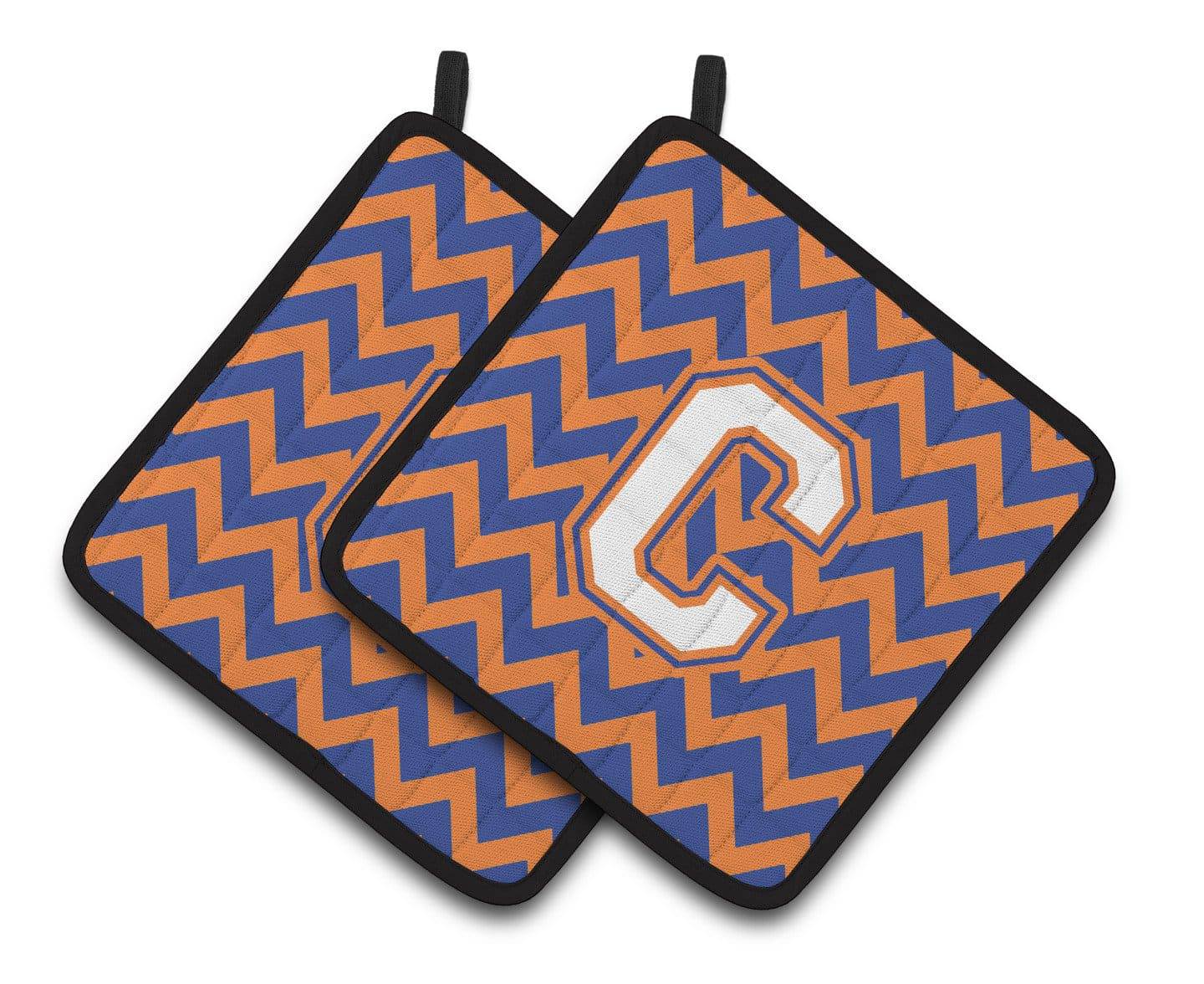 Letter C Chevron Blue and Orange #3 Pair of Pot Holders CJ1060-CPTHD