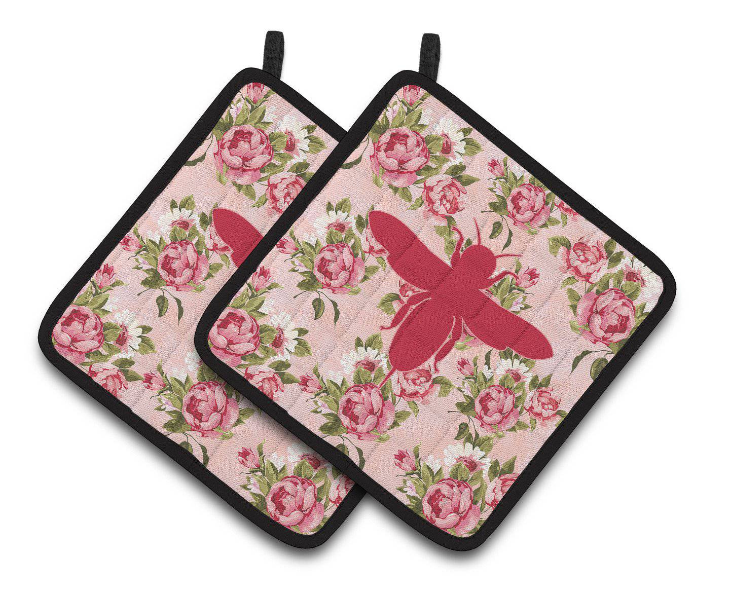 Bee Shabby Chic Pink Roses  Pair of Pot Holders BB1057-RS-PK-PTHD