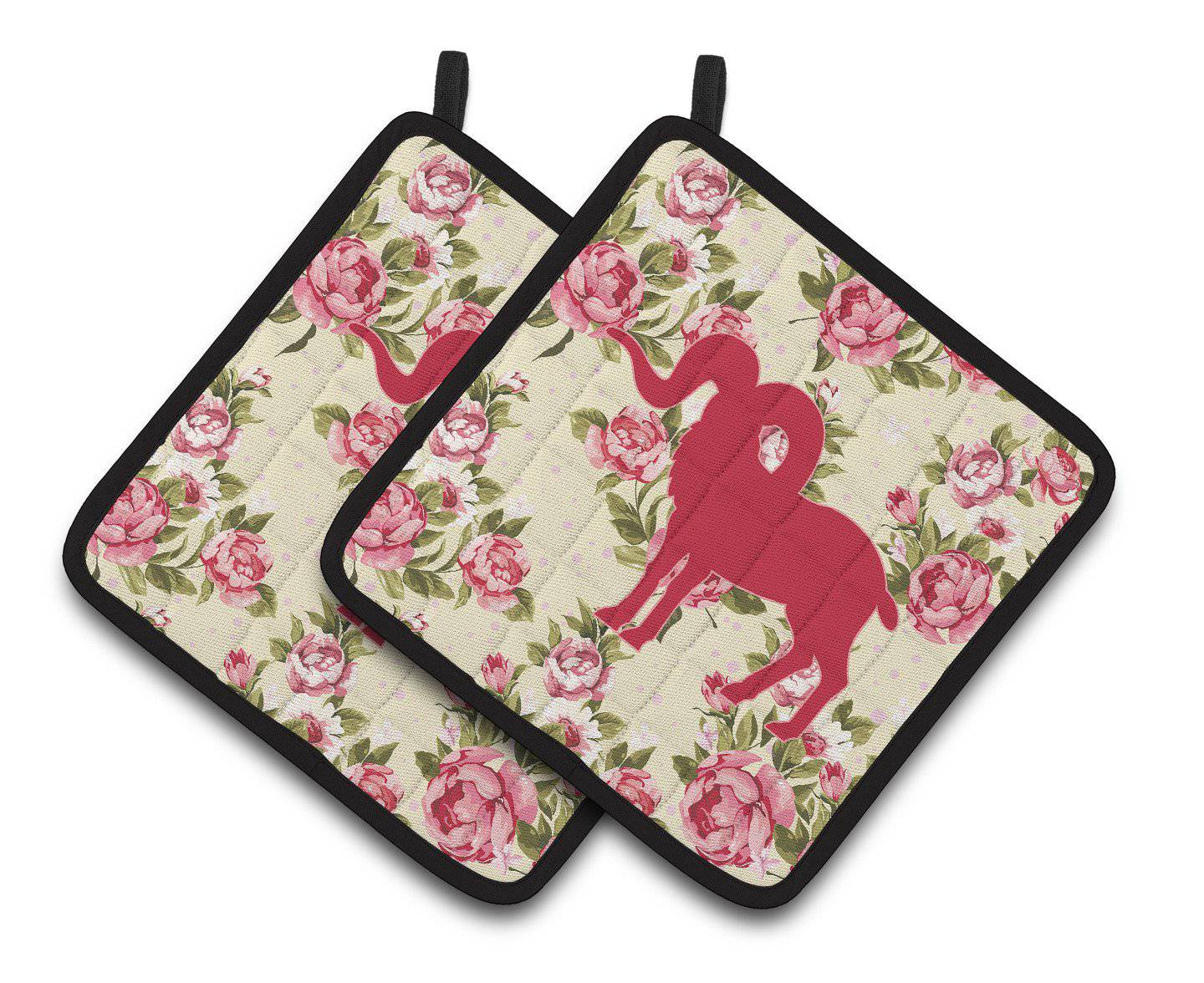 Sheep Shabby Chic Yellow Roses   Pair of Pot Holders BB1007-RS-YW-PTHD