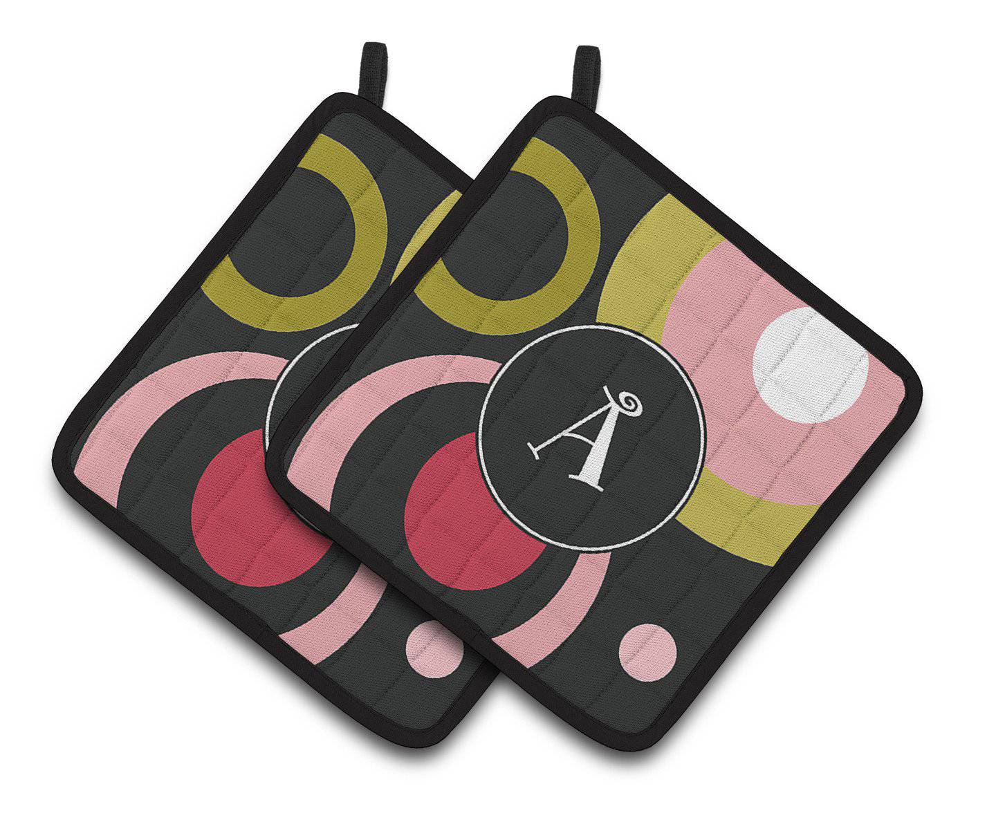 Letter A Monogram – Retro in Black  Pair of Pot Holders AM1001-APTHD