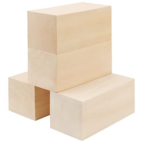 JOIKIT 4 Pack 6 x 3 x 3 Inches Basswood Carving Blocks, Unfinished Soft Wood Blocks, Kiln Dried Whittling Blocks Whittle Kit Craft Wood Carving Kit