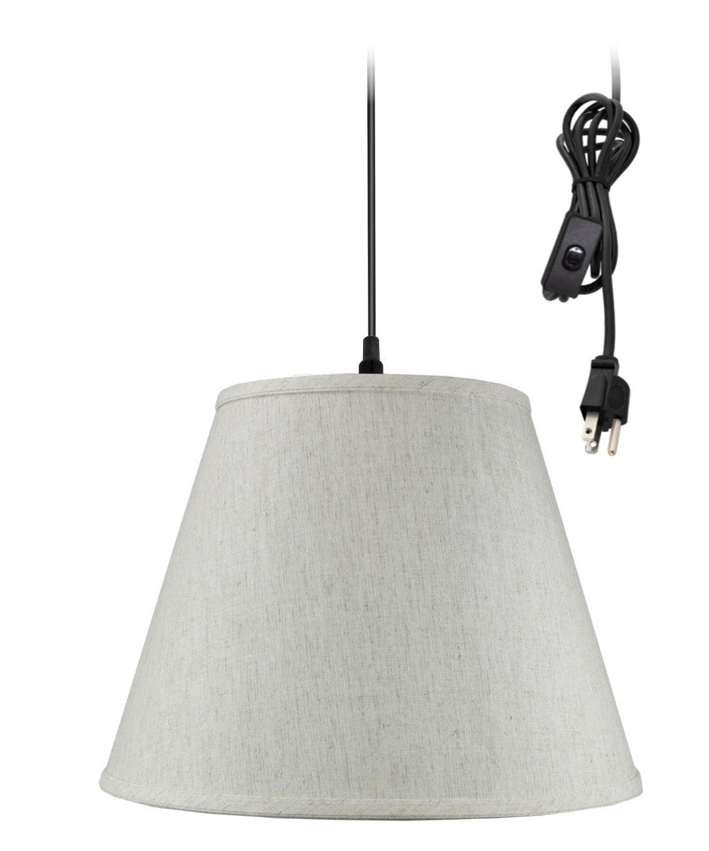 16″W 1 Light Swag Plug-In Pendant  Textured Oatmeal Shade Black Cord