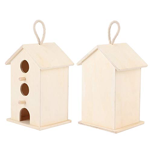 Wooden Bird House Unfinished Unpainted Hanging Cords Birdhouse for Finches and Songbirds Outdoor Decoration DIY Kids Educational 1pcs