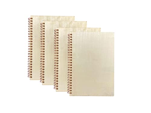 4 Pack A5 Wood Cover Jounal Notebook 40 Sheets Sketchbook 8.5 x 5.8 in Unlined Spiral Notebook for Crafting Project,Small Scrapbook