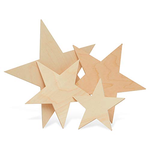 Wooden Star Shapes, 6 Inch Large Patriotic Natural Wood Cutouts, Bag of 10, Unfinished DIY Craft Wall Decor by Woodpeckers