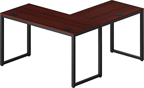 SHW Home Office 55″x60″ Large L Shaped Corner Desk, 24″ Deep, Cherry