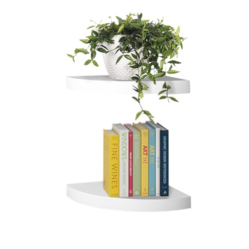 AHDECOR White Corner Wall Shelf, Wall Mounted Wood Corner Shelves, Set of 2