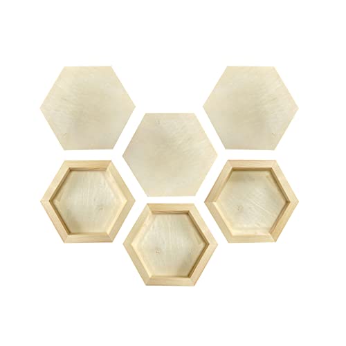 6 Pieces 6” x 7” Unfinished Wooden Hexagon Painting Panel Boards for Crafts, Blank Wood Canvas Panels for Pouring Art