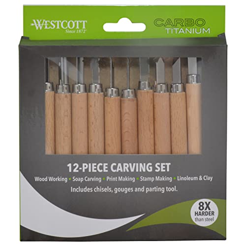 Westcott CarboTitanium Carving Tools, 12-Piece Set, Natural Wood Handles