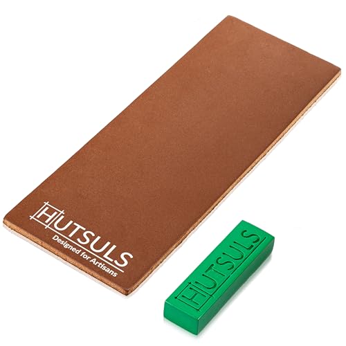 Hutsuls Brown Leather Strop with Compound – Get Razor-Sharp Edges with Stropping Kit, Green Honing Compound & Vegetable Tanned Two Sided Knife