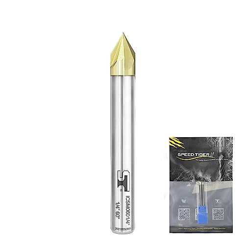 SPEED TIGER Chamfer End Mill – CNC Carving Bits, V Groove, 60 Degree, ICSM1/4″Shank 2″OVL (1 Piece, 1/4″ 60°) – for Wood, Alloy Steels, Hardened