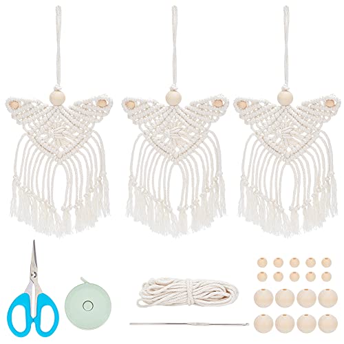 ORIGACH 3 Sets DIY Macrame Angel Kit, Boho Macrame Angel Wall Hanging Ornament, Angel with Heart Shaped Wings Macrame DIY Kit Tutorial for Adults