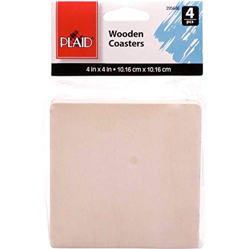 Plaid Square Coasters Wood Surfaces, 4 Piece