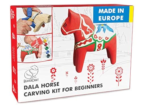 BeaverCraft, Whittling Kit for Adults and Teens – Wood Carving Kit DIY 02 Dala Horse – Wood Carving Tools Craft Supplies for Adults Whittle Knife