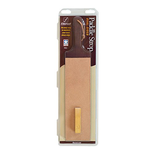 Flexcut Dual-Sided Paddle Strop, Smooth and Rough Leather Sides, 1 oz. Bar of Flexcut Gold Polishing Compound Included (PW16)