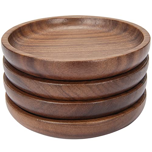 MAPRIAL Wooden Coasters for Drinks, 4 Pack 4 Inch Wood Drink Coasters Set 100% Natural Walnut Coasters for Housewarming Gifts for New Home, Office,