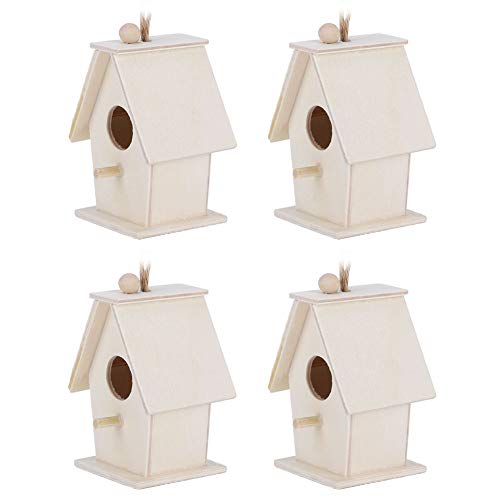 Wooden Bird House, 4Pcs Mini Hanging Birdhouse Nesting Box Natural Unfinished Wood Bird Nests for Outdoor Garden Courtyard Decoration