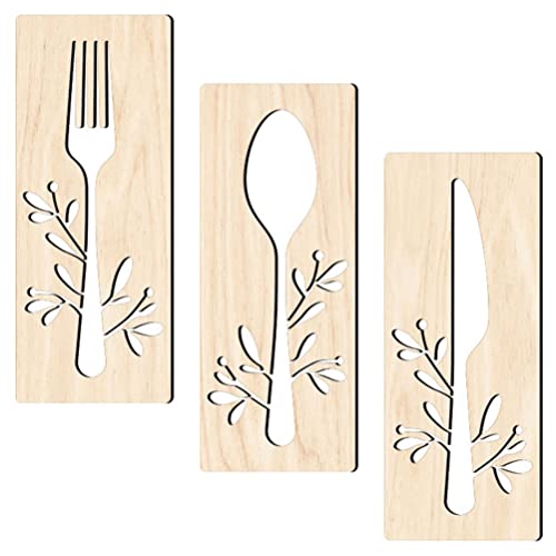 GANAZONO 1 Set Wooden Fork Spoon Sign Wood Sign for Dining Room Fork Spoon Wall Art Rustic Wooden Kitchen Sign Mirror Decor Kitchen Wall Decor