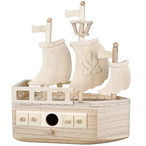 11″ Wooden Pirate Ship Birdhouse by Make Market – Unfinished Hanging Birdhouse Made of 100% Wood, Outdoor Nesting Boxes – 1 Pack