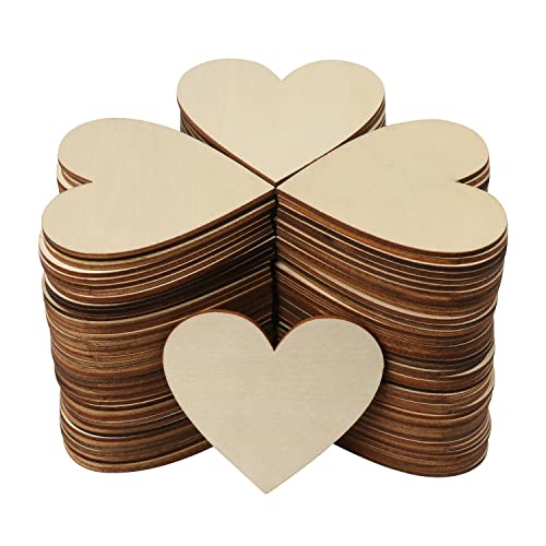 Wood Heart Cutouts,130 PCS 3.15 Inch Unfinished Wooden Hearts for Guest Book for DIY Crafts, Wedding Decor, and Valentine’s Day Ornaments, by