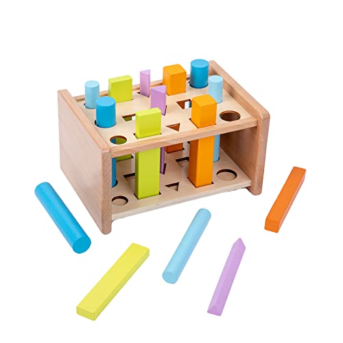 Montessori Toys for 1 2 3 Years Old Wooden 3D Shape Matching Toys,Wooden Posting Stand Montessori Color Sorting Sticks Game-Cognitive Shapes