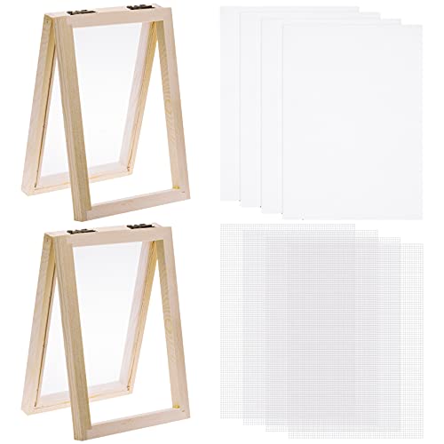 mifengda 10pcs Paper Making Screen Kit Wooden Paper Making Mold Frame 5 x 7 inch Wood Screen Printing Frame with Mesh and Cloth for DIY Paper Craft