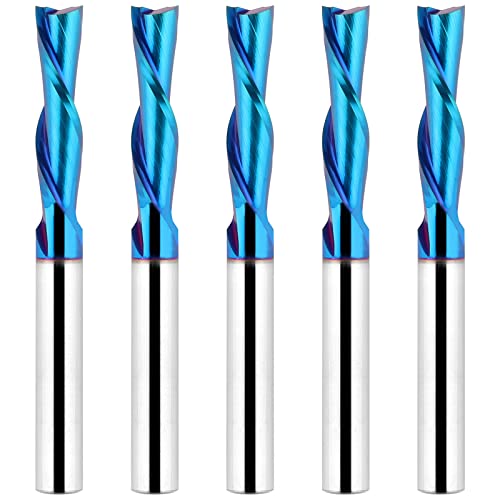 EANOSIC 5PCS Downcut Spiral Router Bits 1/4 inch Shank, 1/4 inch Cutting Diameter Solid Carbide with Nano Blue Coating CNC Router Bits End Mill for