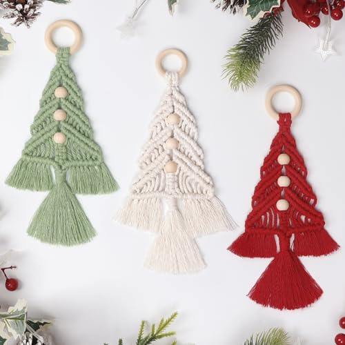 Dremisland Christmas Tree Decoration 3 Set Macrame Christmas Tree Decorative Hanging Ornaments Assembled Macrame Kits Boho Wall Hanging Decor for