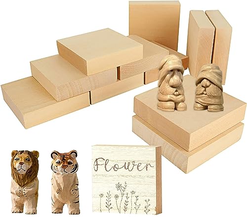 12PCS Unfinished MDF Wood Blocks for Crafts 4×4 inches, 1 Inch Thick Squares Basswood Carving Blocks, Wooden Cubes Whittling Soft Wood Carving Block