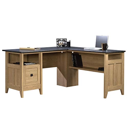 Sauder August Hill L-Shaped Desk, L: 59.06″ x W: 58.74″ x H: 29.25″, Dover Oak finish