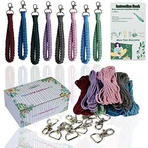 Adult DIY Craft Keychain Making Kit Boho Macrame Keychain Kit Includes Key Rings Precut Macrame Cord Instructions to Make Cute Keychains and Lanyards