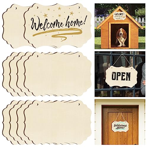 Large Rectangle-Shaped Wooden Welcome Door Sign to Paint 10Pcs, DIY Blank Unfinished Wood Ornament for Crafts Hanging Decorations, Halloween