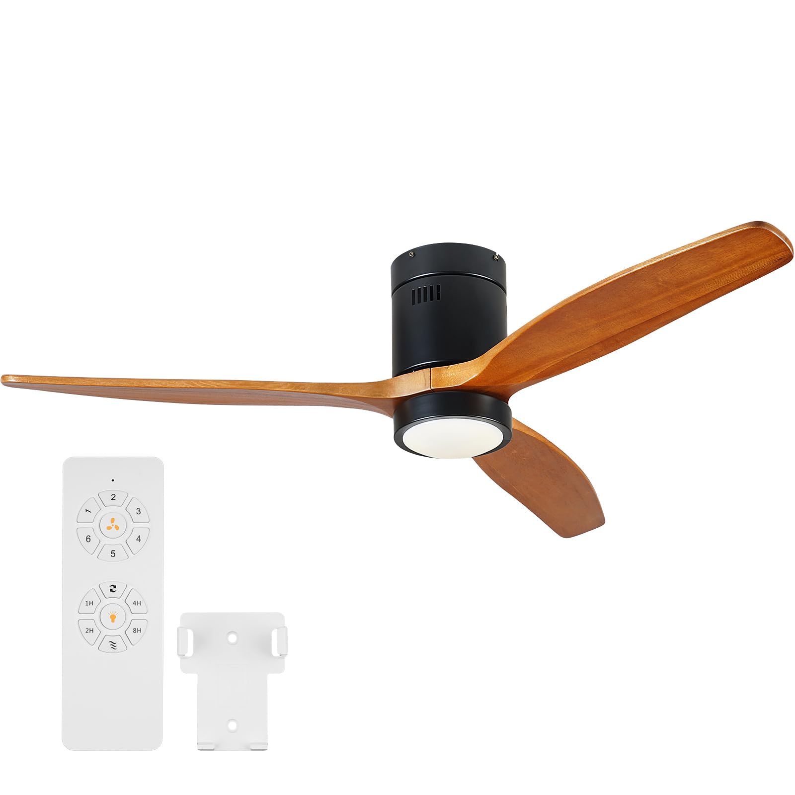 KAPOEFAN 52 Inch Flush Mount Wood Ceiling Fan with Lights, Low Profile Ceiling Fan with Light and Remote Control, Outdoor Wooden Fan DC Motor 6 Speeds 8H Timer for Farmhouse Patio