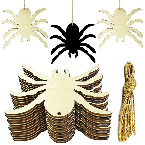 20pcs Unfinished Spider Wood DIY Crafts Cutouts Wooden Spider Shape Cutouts Halloween Wood Cutouts for Painting Halloween Tree Decorations Wreath