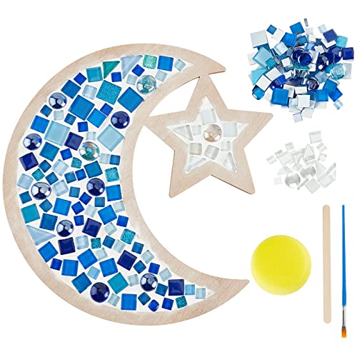 WEBEEDY Glass Mosaic Moon and Star Kit, Creativity DIY Mosaic Arts and Crafts Kit for Kids & Adults, Handmade Artwork Kids Gifts Crystal Mosaic