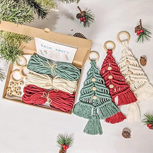 BVCED Christmas Tree DIY Kit,3 Set Christmas Macrame Woven Tree DIY Kit for for Beginners Christmas Tree Ornaments Holiday Wall Hanging Decor