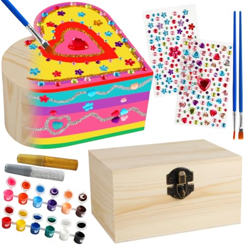 SUPREME XMAS Crafts for Girls Ages 8-12, 2 Pack Paint Your Own Wooden Jewelry Box Kit Arts and Crafts Kit for Kids Ages 4-6 6-8 Creative DIY Activity