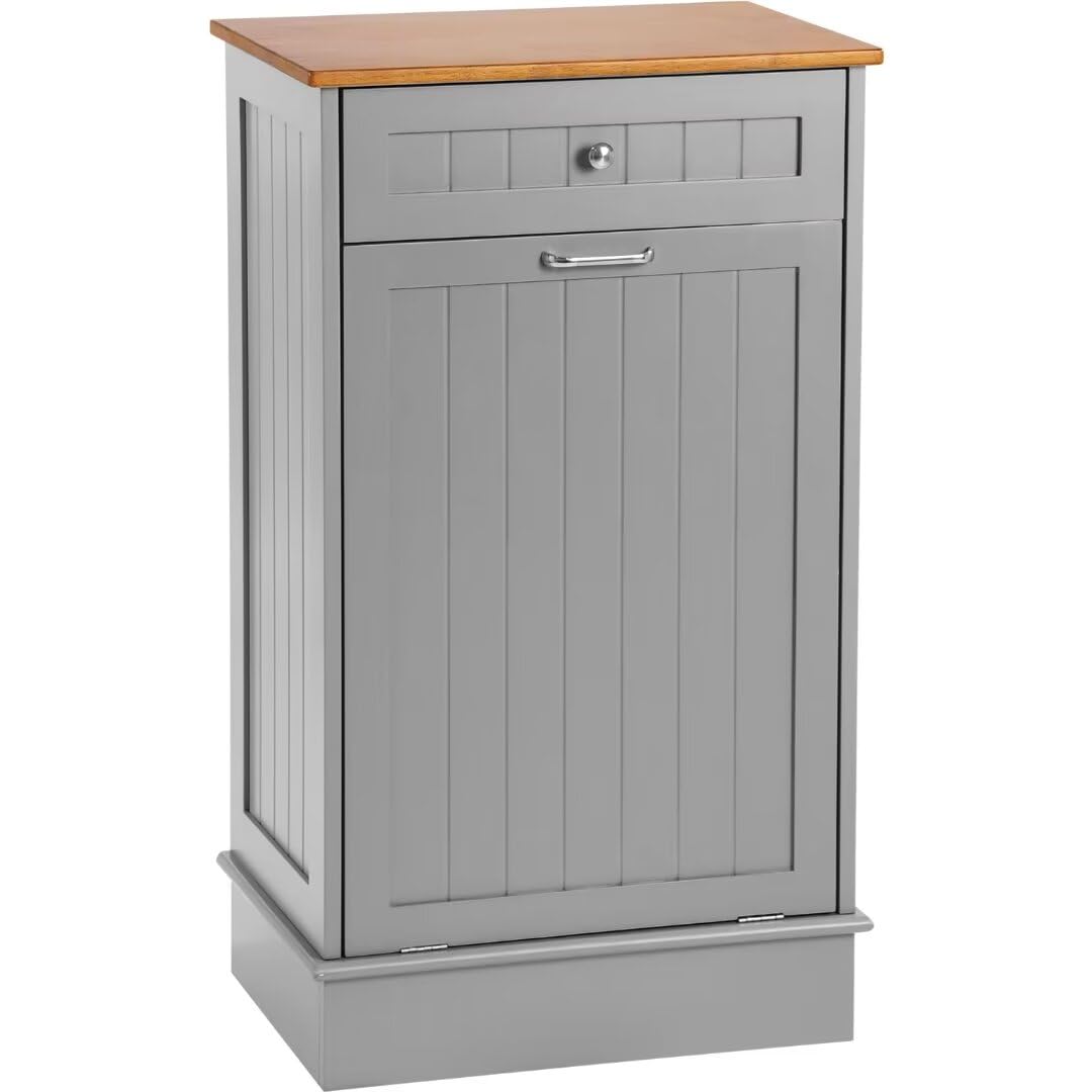 KIGOTY Tilt Out Trash Can Cabinet Wooden Kitchen Single Pull Out Trash Can Under Cabinet,Grey