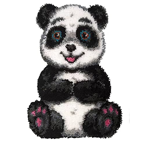 GemJelry DIY Latch Hook Kits for Adults Kids Panda Latch Hook Rug Cover Kits Hand Craft Embroidery Crochet Rugs with Preprinted Canvas Crochet Yarn