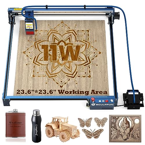 SCULPFUN S30 Ultra 11W Large Laser Engraver with Smart Air Assist and Extension Kit 600x 600mm(23.6″x 23.6″) Working Area, High Accuracy Laser